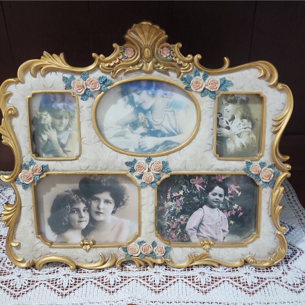 Ornate Floral Victorian Gold Multi-Photo Resin Frame, 12x8in, Holds 5 Photos